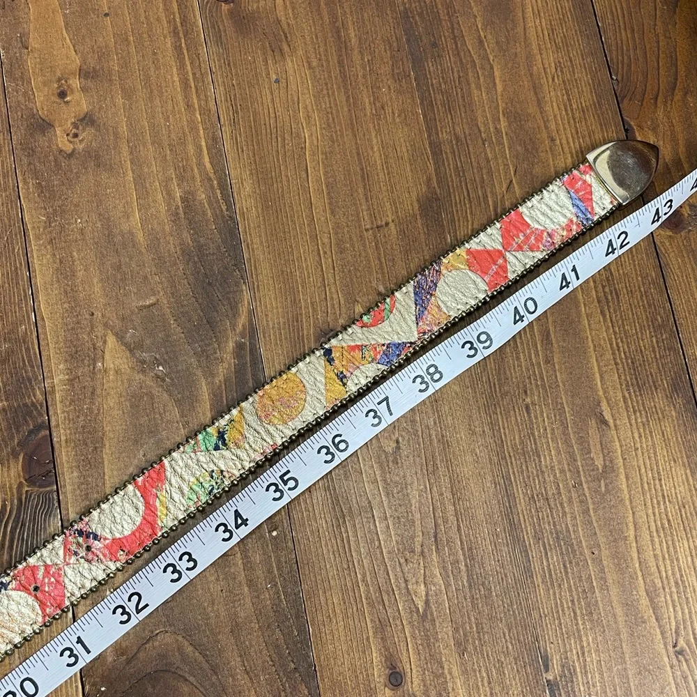 BB Simon size large metallic gold and colorful leather belt vintage